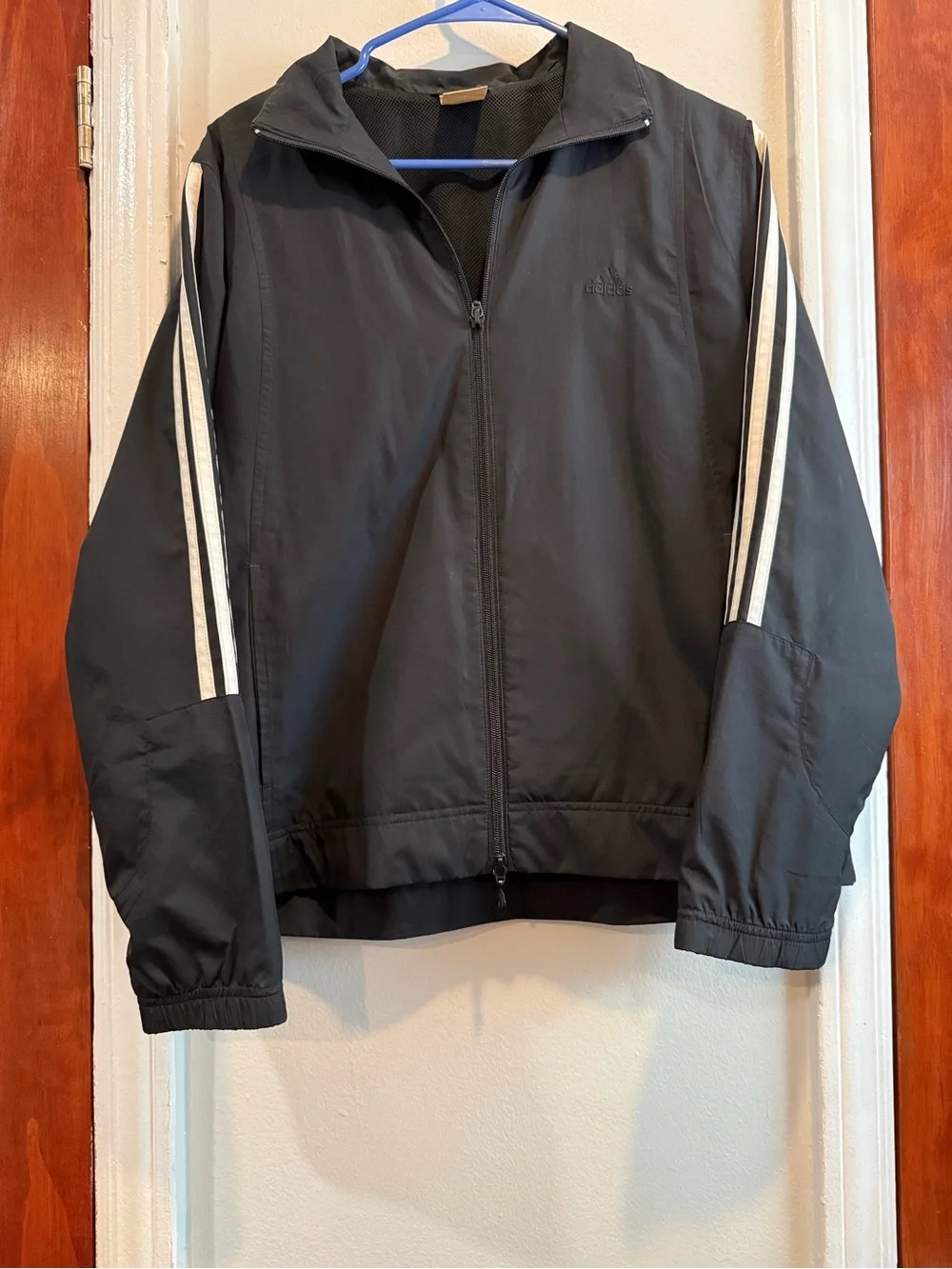 adidas Black Windbreaker with White Three-Stripes